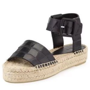 VINCE EDINA BLACK CROC EMBOSSED LEATHER FLATFORM